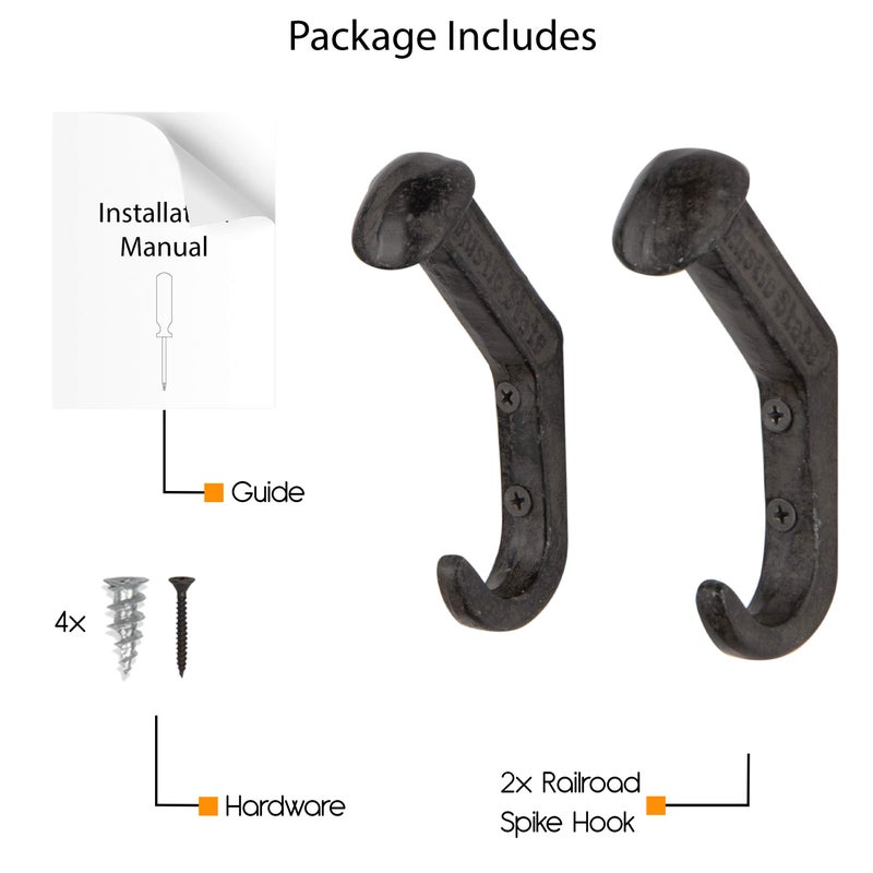 Rustic State Slack Wall Mount Cast Iron Hooks Coat Towel Bag Hat Hanger Multiuse Entryway Railroad Spike Rack Black Set of 2 - Image 5